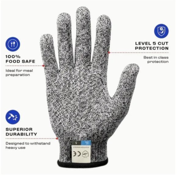 Pair of Cut resistant Gloves Food Grade Level 5 Protection Safety Kitchen Cuts - Picture 7 of 10